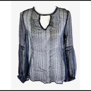 NWT Love Sam S Sheer Flowy Navy Blue Blouse With Metallic‎ Gold Stripes